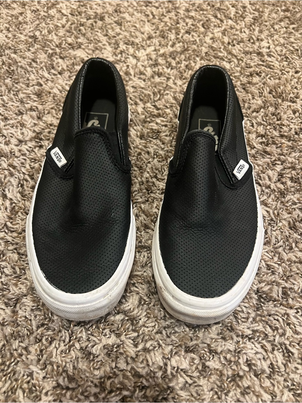Vans Black Perforated Slip-On Sneakers with White Sole